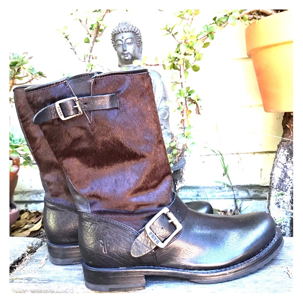 NEW Frye Veronica brown/black calf hair boots